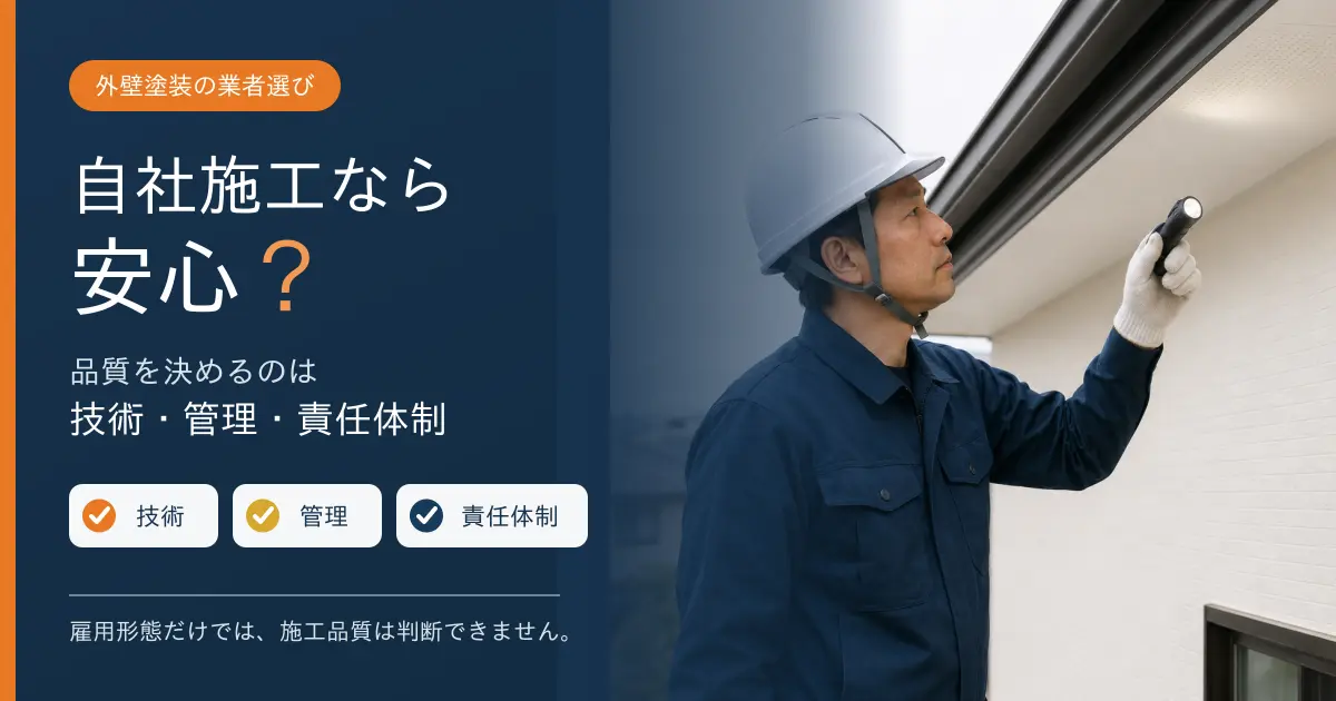 外壁塗装は自社施工かどうかだけでなく、技術・管理・責任体制が重要であることを示すアイキャッチ