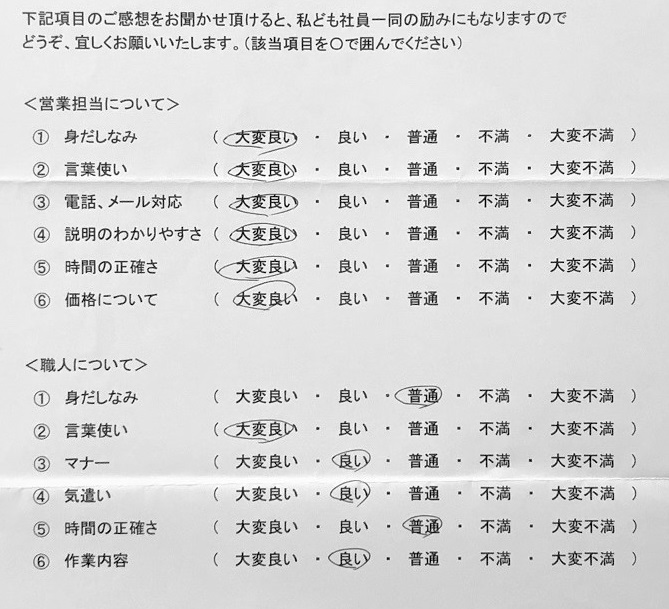 富士市 T様の声の評価