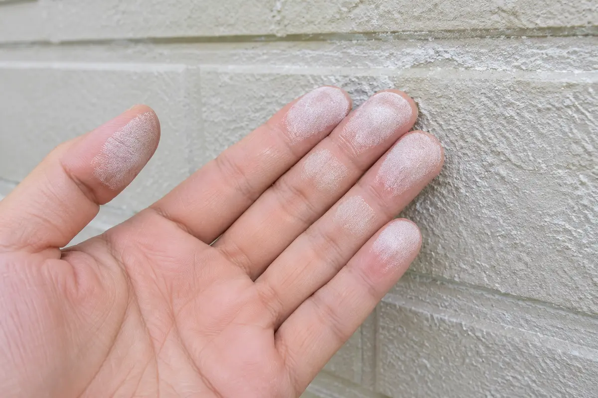 手に粉が付いたチョーキングの接写