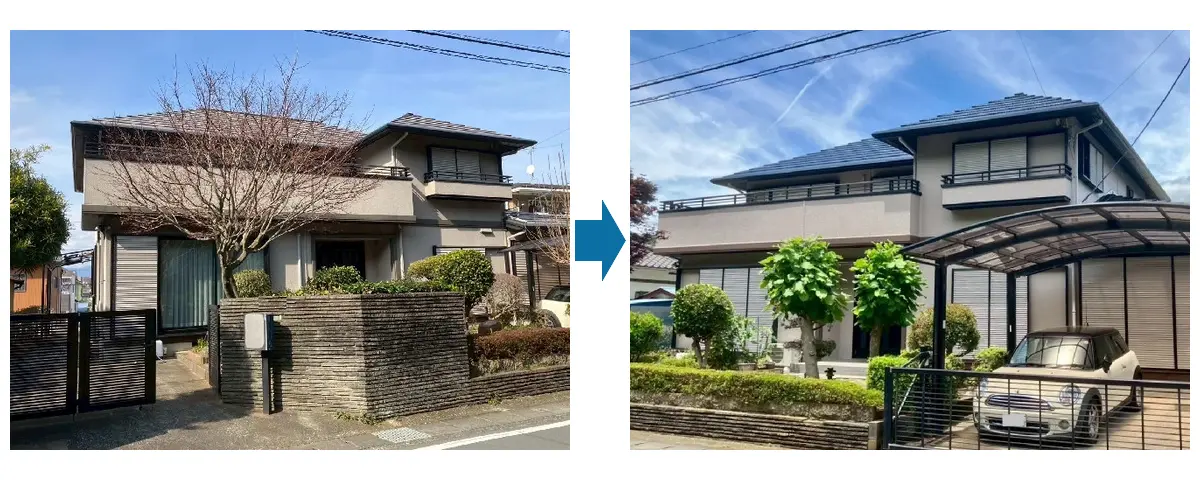 清水町・築30年住宅の2回目外壁塗装施工前と施工後