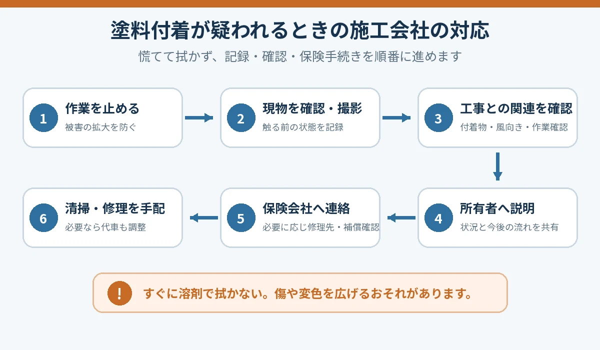 近隣の車や建物に塗料が付着した場合の確認・保険・修理対応の流れ