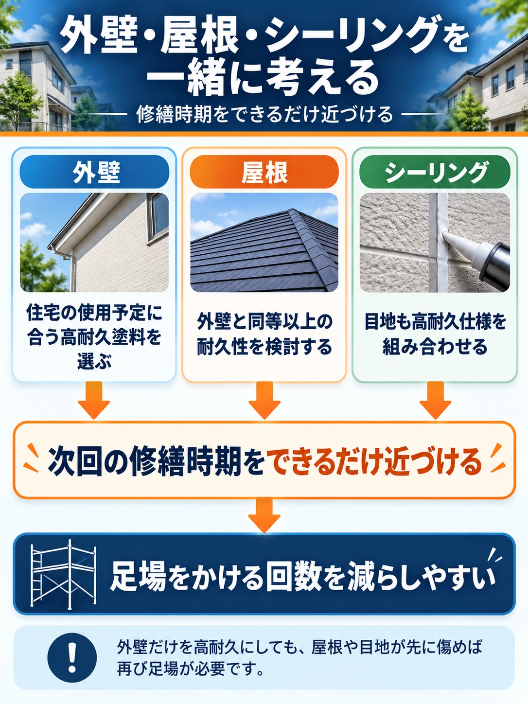 塗料の商品名・試験方法・試験後の状態・施工実績を確認し、住宅の使用予定年数と修繕周期に照らして選ぶ流れ