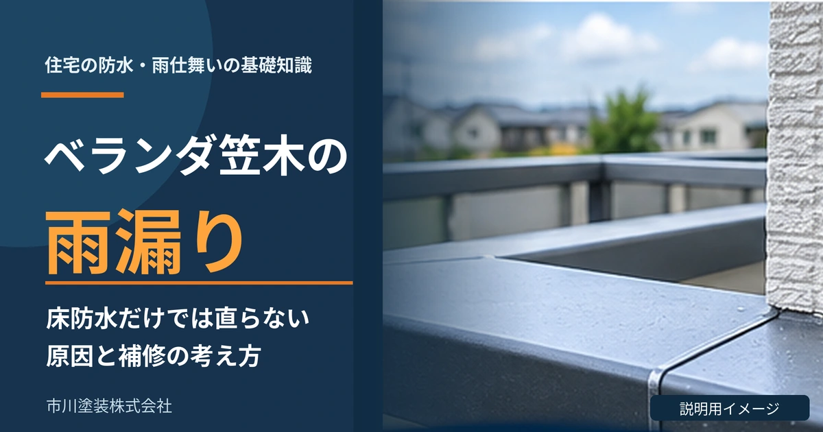 ベランダ笠木の雨漏りと、床防水だけでは直らない原因を解説するアイキャッチ